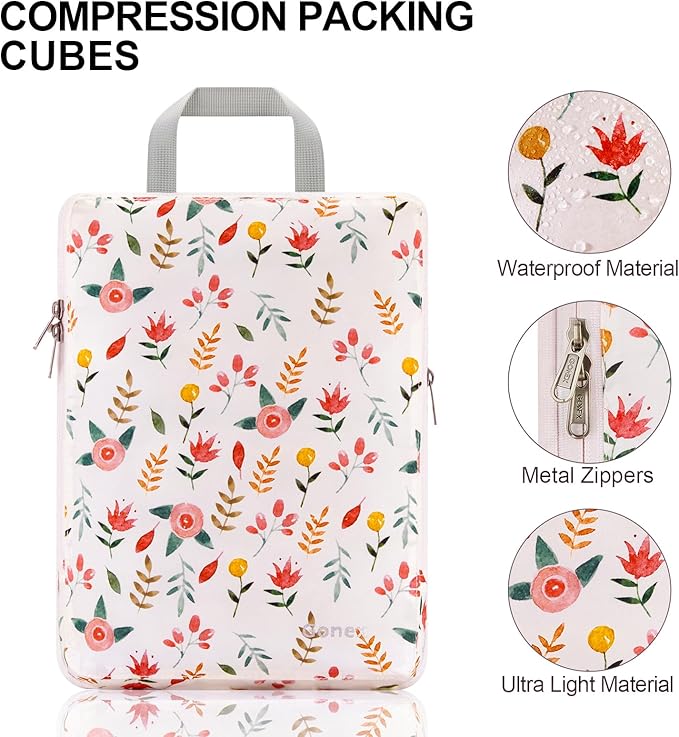 Gonex Compression Packing Cubes, 3pcs/4pcs Expandable Storage Travel Luggage Bags Organizers