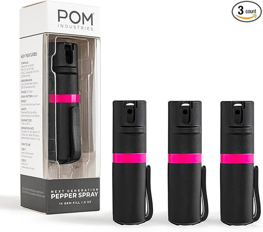 POM Pepper Spray Pocket Clip, Quick Flip Top Safety, Maximum Strength OC Formula with UV Marking Dye, Safe Compact and Tactical Design for Everyday Carry, 25 Bursts, 10 ft Range, 0.5 fl oz