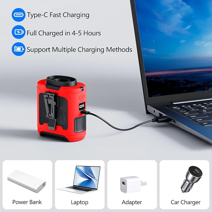 AI Portable Waist Clip Fan, Upgraded 10000mAh Rechargeable Battery Wearable Belt Personal Fan, 16000RPM Powerful 5 Speeds Shirt with Flashlight Neck Hands-Free 40H Cooling (Red)