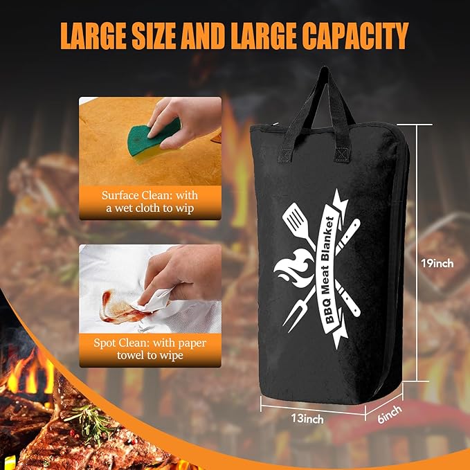 BBQ Blanket for Resting Meat, 22 in Smoker Meat Resting Blanket, Reusable Smoker Grilling Meat Insulated Resting Bag with Wide Mouth for Large Gifts for Men/Dad with Box, Black