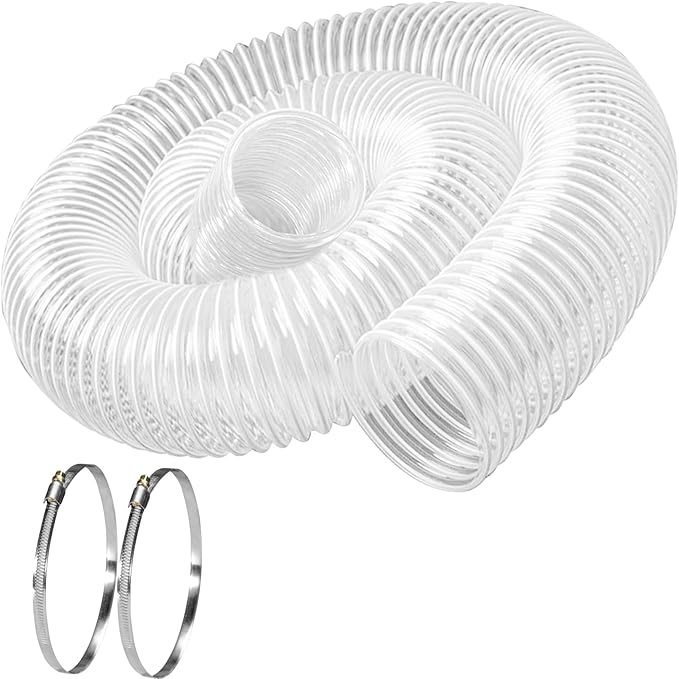 5" x 10' PVC Dust Collection Hose, Flexible Heavy PVC Fume Collection Hose with Carbon Steel Wire Coil, Puncture Resistant Clear PVC Fume Collection Hose for Dust Collectors