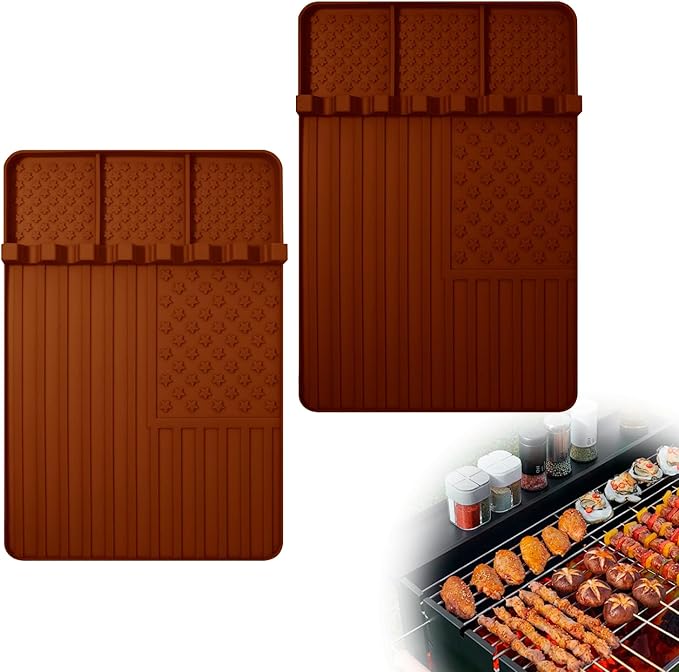Silicone Griddle Tools Mat for Blackstone,Grill BBQ Caddy Utensils Holder for Kitchen,Cooking & Countertop,Large Spatula Mat with Drip Pad,Griddle Accessories for Blackstone (brown-2)