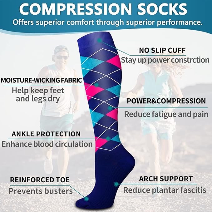6 Pack Copper Compression Socks for Women and Men Circulation-Best Support for Medical, Running,Nursing,Athletic