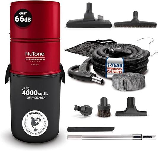 Broan-nutone 550 Air watts Central Vacuum System and Deluxe Multi-Surface Tool Set for Cleaning Floors,Carpets, Anti-Vibration, Powerful Suction