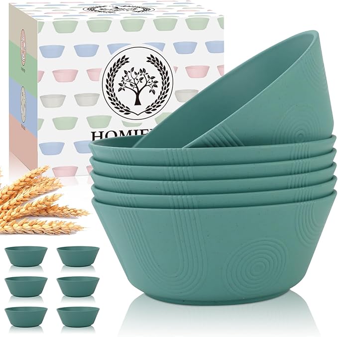 Homienly Wheat Straw Bowl Sets of 6-36oz Cereal Bowls,Microwave and Dishwasher Safe Bowls,Soup Bowl Sets Alternative for Plastic Bowls for Serving Soup,Salad(Green)