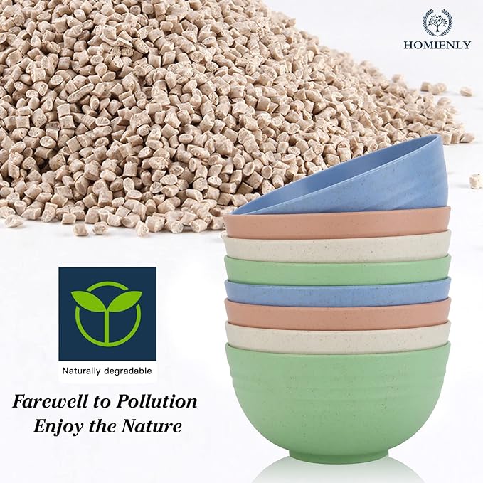 Homienly Wheat Straw Bowl Sets, Unbreakable Cereal Bowls 26 OZ, 8 PCS Microwave and Dishwasher Safe Bowl, Bowls for Kitchen, Camping, Picnic, Premium Salad Bowl for Serving, Oatmeal(Light, 26 OZ)