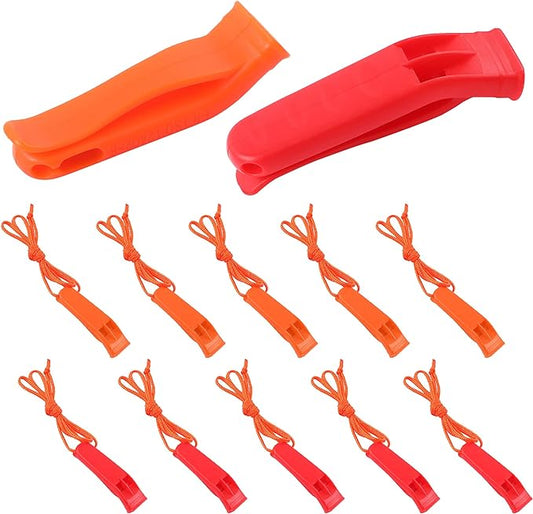 AUGSUN 10 Pcs Safety Whistle Marine Whistle Plastic Whistles with Lanyard for Emergency
