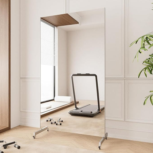 brisafe Home Gym Mirror 360° Swivel on Wheels, 67" X 40" Extra Large Full Body Rolling for Yoga, Nano Film Super Lightweight Unbreakable Full Length Mirror, Black, 9.5 lbs