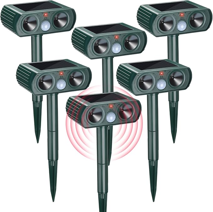 6 Pack Ultrasonic Solar Animal Repeller Waterproof Outdoor Cat Dog Repellent with Motion Sensor for Squirrel Animal Garden Yard Farm