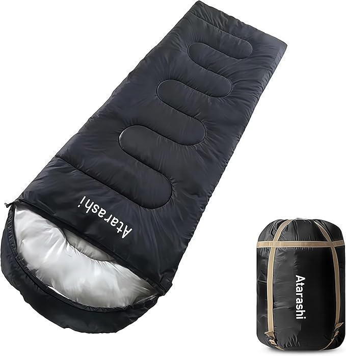 Atarashi Camping Sleeping Bag- 4 Seasons for Adults, Light, Warm, Extra-Large with Compression Sack- Great for Hiking, Backpacking & Outdoor Adventures