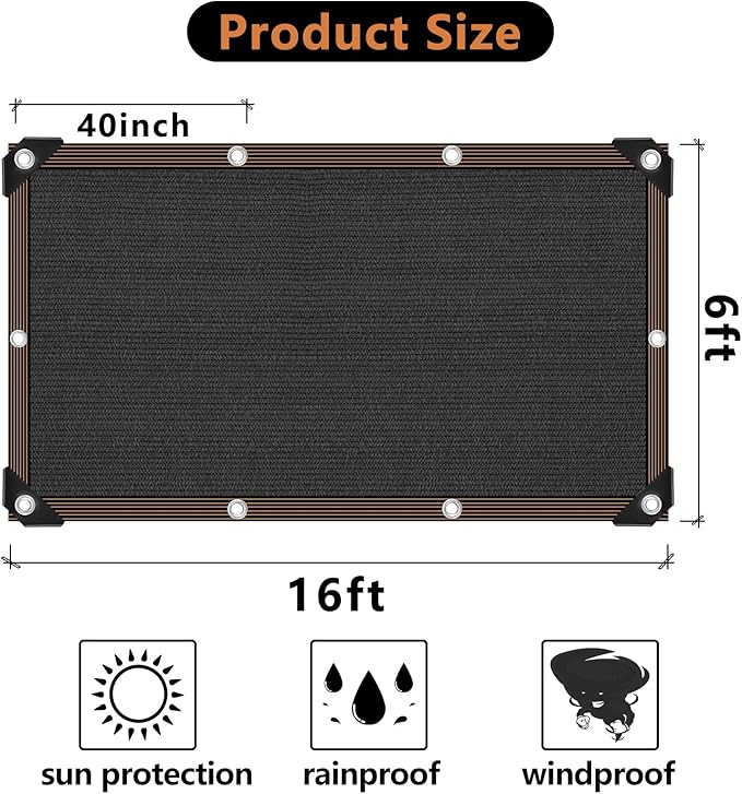 90% Black Shade Cloth,Durable Mesh Tarp with Grommets, Resistant Garden Sun Shade Netting with Taped Edge for Plant Cover, Greenhouse, Patio, Tomatoes, Chicken Coop, Barn Kennel