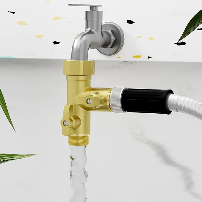 High Flow Solid Metal 2 Way ├ Type Garden Hose Splitter with Shut-Off Valves, 360 Degree Rotation 3/4" Spigot Faucet Connectors with 2 Extra Silicone Washers