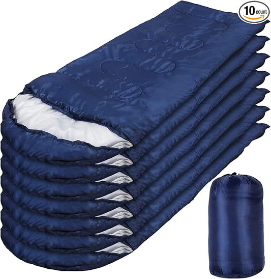 10 Pcs 0 Degree Camping Sleeping Bags Bulk for Adults Cold Weather Sleeping Bags 4 Season Warm Waterproof Lightweight with Compression Sack for Backpacking Hiking Travel Homeless