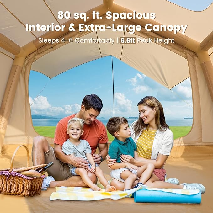 ABORON 2/6/8 Person Inflatable Camping Tent, Easy Setup Blow Up Tent with Hand Pump, PU3000mm Waterproof & Breathable 4 Season Glamping Tent for Outdoor Camping