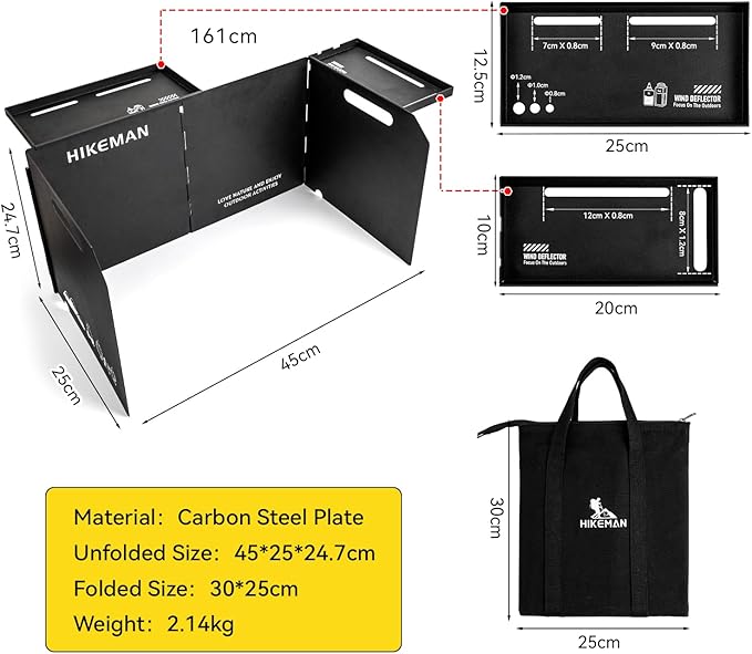 HIKEAMN Camping Stove Windscreen - Outdoor Folding Gas Stove Windshield,Camping Wind Blocker,Cooker WindScreen with a Storage Bag for Camping,Hiking,Picnic,Cooking (Black)