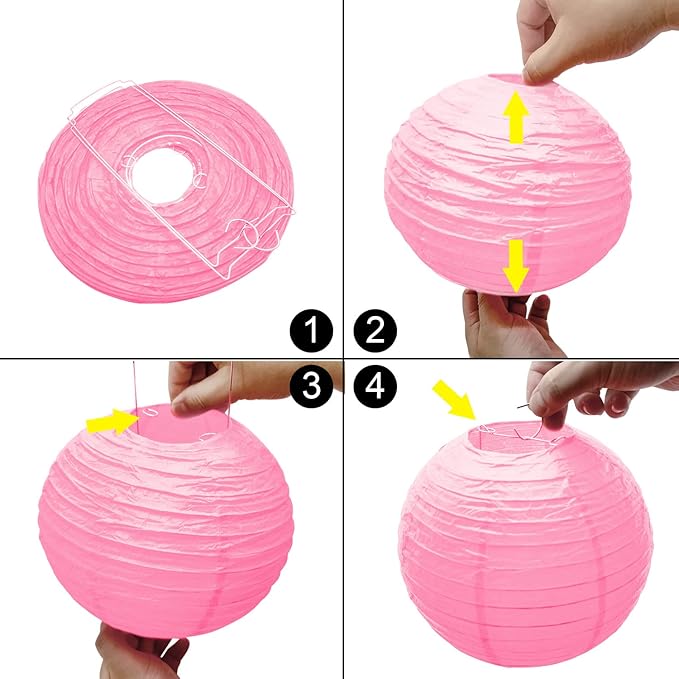 12 Pcs Pink Party Paper Lanterns Romantic Decorations Rose Red and Pink Round Chinese Paper Lanterns for Wedding Birthday Party Valentines Day Engagement Baby Showers Decoration