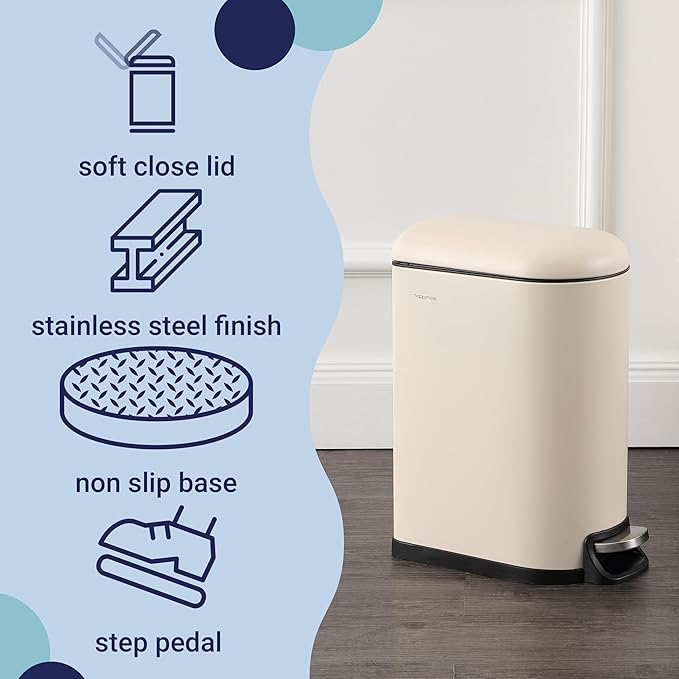 happimess HPM1009F Roland Mini 2.6-Gallon Step-Open Trash Can, Limestone Beige,with Soft-Close Lid, Fingerprint Resistant, Modern, Minimalistic for Home, Kitchen, Office, Bedroom, Bathroom
