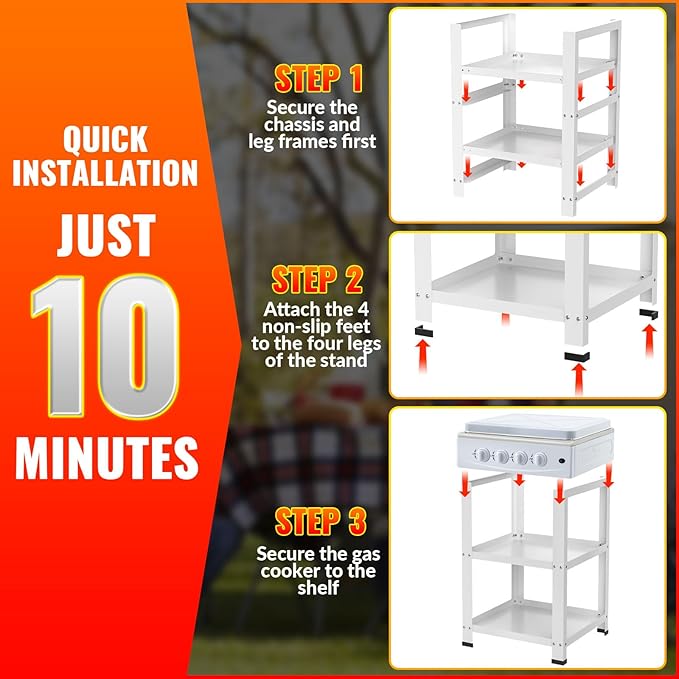 4 Burner Propane Gas Stove,300000BTU Portable Gas Stove with Support Leg Stand and Wind Blocking Cover Adapter Auto Ignition Camping Stove,propane burner for RV, Apartment, Outdoor Cooking