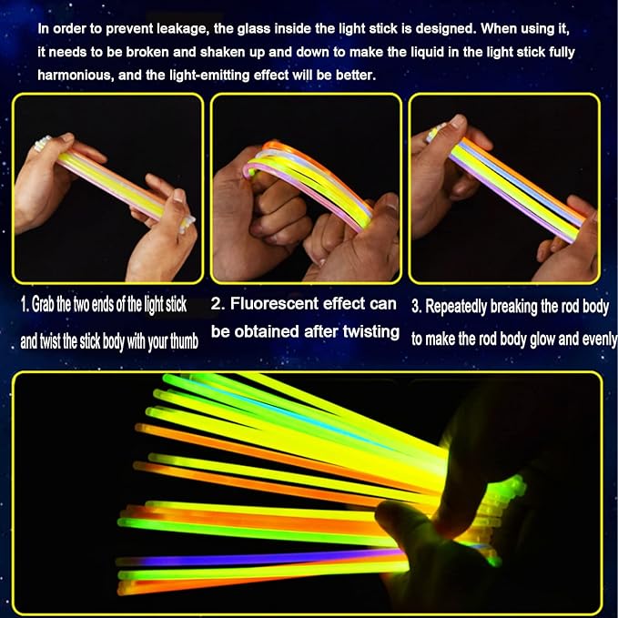 Glow Sticks, 500 Pack 8" Glow in The Dark Light Up Sticks with 500 Connectors for Festival Birthday Carnival Necklaces Bracelet (500PACK)