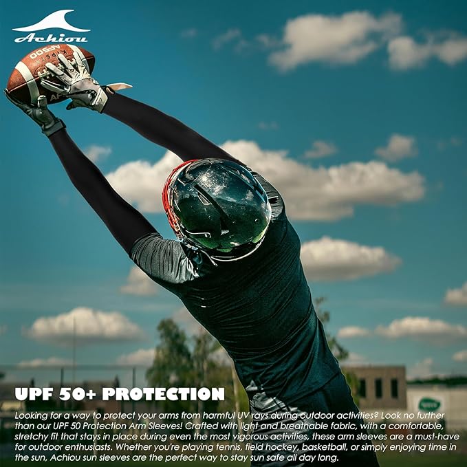 Achiou Arm Sun Sleeves Compression UV Protection Cooling for Men Women Summer Sunblock Basketball Football, Cover Arms Tattoo
