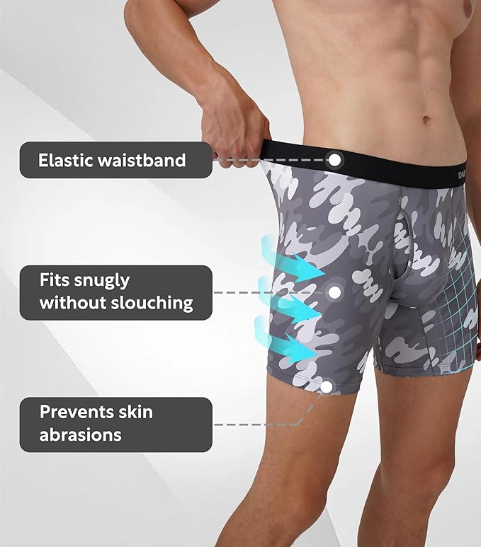 DAVID ARCHY Mens Performance Boxer Briefs 3 Pack, 3D Support Pouch & No Ride-Up Design Moisture-Wicking Sport Underwear