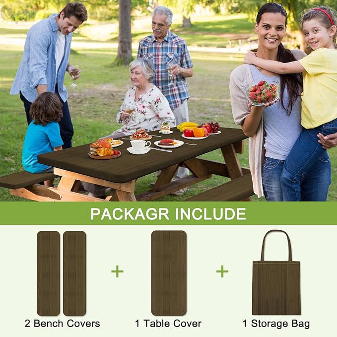 Picnic Table Cover with Bench Covers Camping Tablecloth with Storage Bag Windproof Waterproof Picnic Table Covers with Elastic for Camping