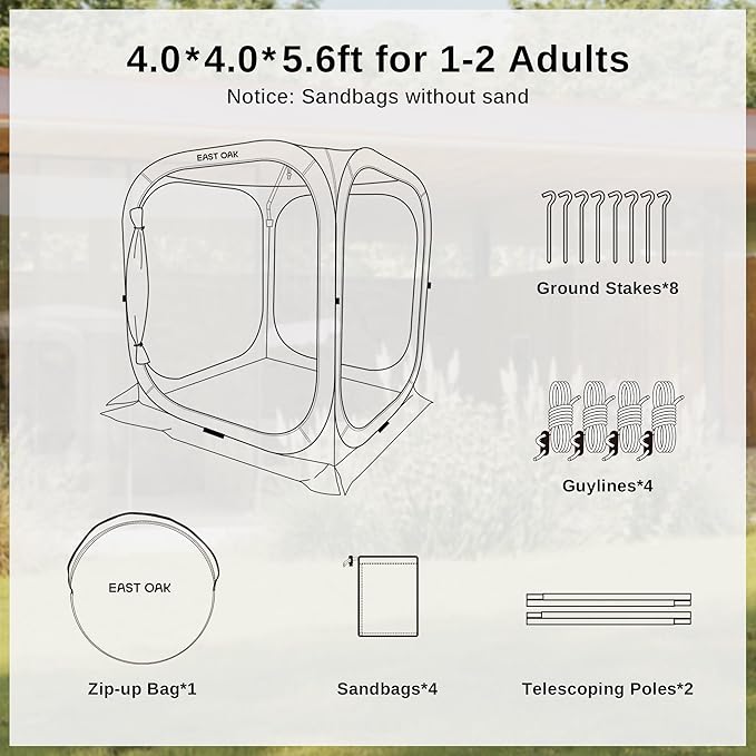 EAST OAK Screen House Tent Pop-Up, Portable Screen Room Canopy Instant Screen Tent 4 x 4 FT with Carry Bag for Patio, Backyard, Deck & Outdoor Activities, Beige