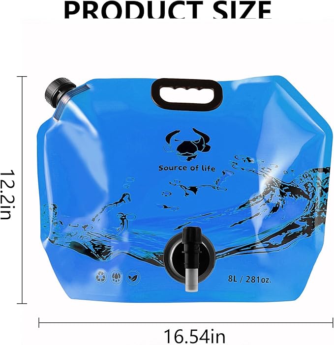 Collapsible 8L Water Storage Bag, BPA-Free Portable Folding Water Jug with Adjustable Faucet, Leakproof Emergency Water Bag for Camping, Hiking, Riding, Outdoor Sport (Blue, 2)
