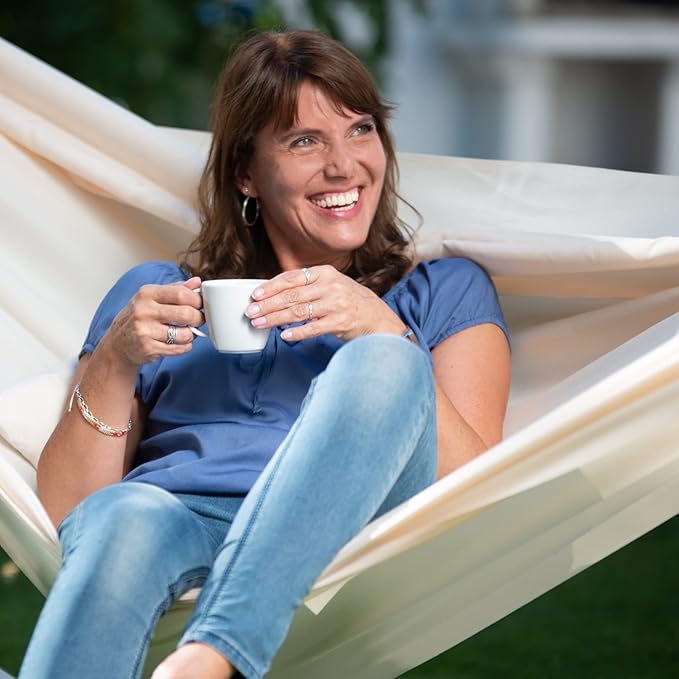 LA SIESTA Brisa Classic Hammock with Suspension Tree Straps, Handmade, Weather-Resistant, Tear-Resistant Hammock for Indoor & Outdoor Relaxation, Size-King - Vanilla