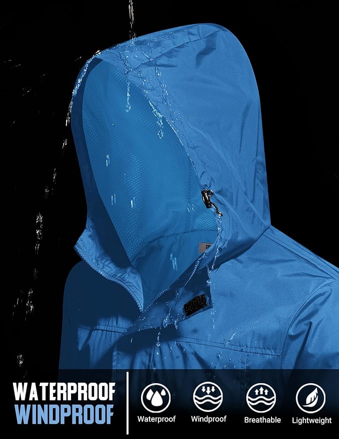 COOFANDY Men's Rain Jacket Waterproof With Hood Lightweight Packable Shell Raincoat Windbreaker For Cycling Golf Travel
