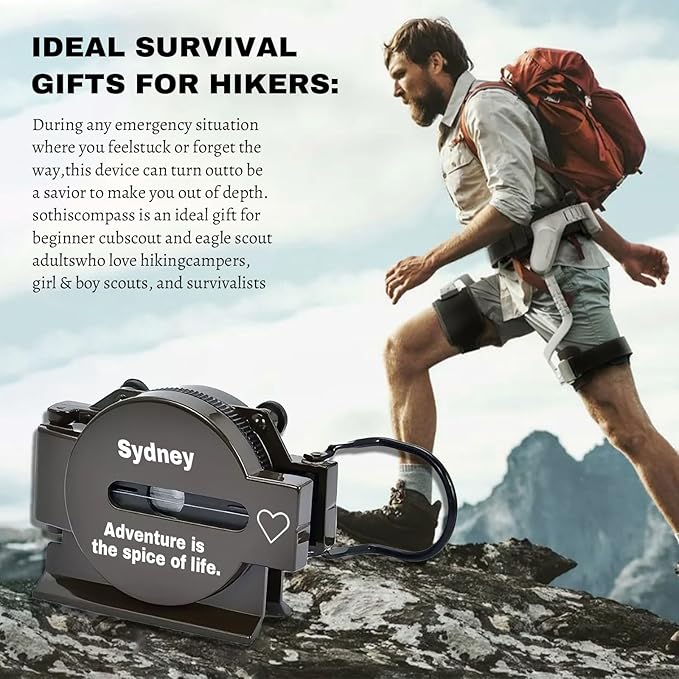 Custom Portable Compasses Keychain with Text Mini Compass with Waterproof Luminous Function Survival Gifts for Men Hiking Camping Hunting Map Navigation Tool