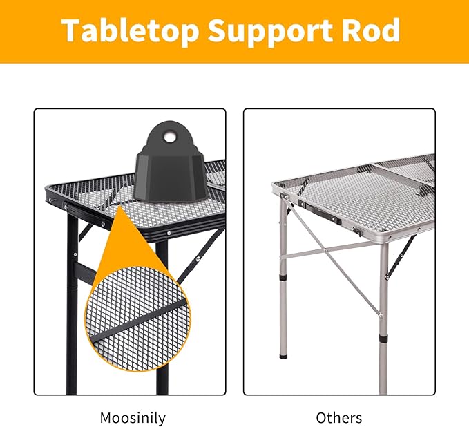 Grill Table Small Folding Table 2FT Foldable Camping Table Picnic Portable Mesh 2 Height Adjustable Outdoor Beach BBQ Black 23.6×15.7× 9.4/20.4inch