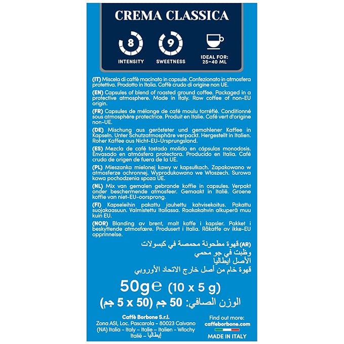 Caffe Borbone Aluminum Coffee Pods Compatible with Nespresso Original Machines, Crema Classica, Medium Roast, Rich and Velvety, Genuine Italian Coffee - 50 Count