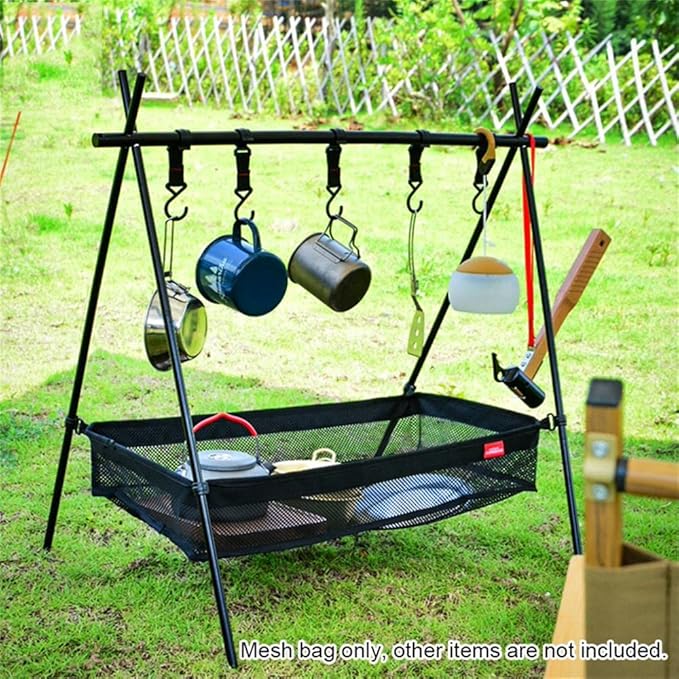 HUIOP Black Rustic/Outdoor Under Table Storage Bag, Mesh Caddy, Camping Table Tripod Rack Organizer
