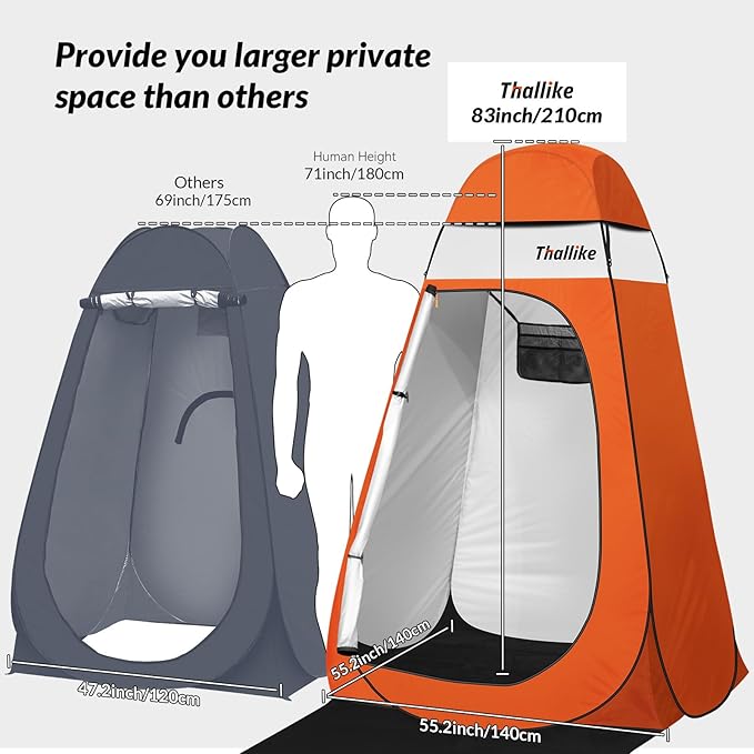 Upgrade Pop Up Privacy Shower Tent 55" x 55" x 83", Portable Camping Shower Tent, Camping Toilet Changing Room with Rain Shelter & Extended Floor Mat, Dressing Room for Camping and Beach
