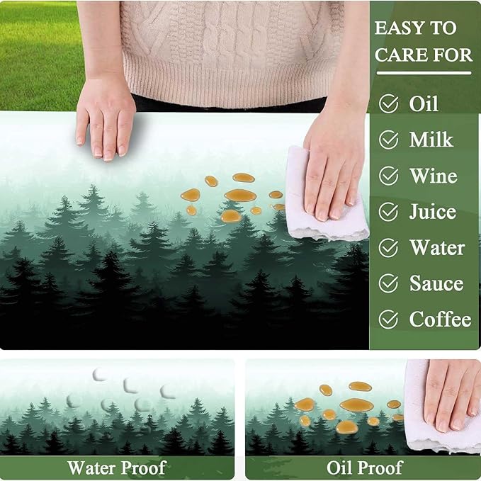 CAPSCEOLL Elastic Picnic Table Cover with Bench Covers 5Ft Waterproof Fitted Picnic Table Cover Cloths for Outdoors Camping Tablecloth with Drawstring Bag, 60X30in, Green Forest