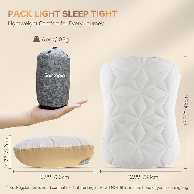 Inflatable Camping Travel Pillow, Lightweight Backpacking & Hiking Pillow with Removable Cover, Washable for Neck Lumbar Support