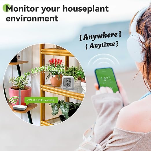 RAINPOINT 3.5'' Large Screen Smart WiFi Thermometer APP Remote Monitoring Data Logging, Easy-to-Read Display Thermo-Hygrometer Chart Customizable Alert Notification Indoor Greenhouse Hub Not Included