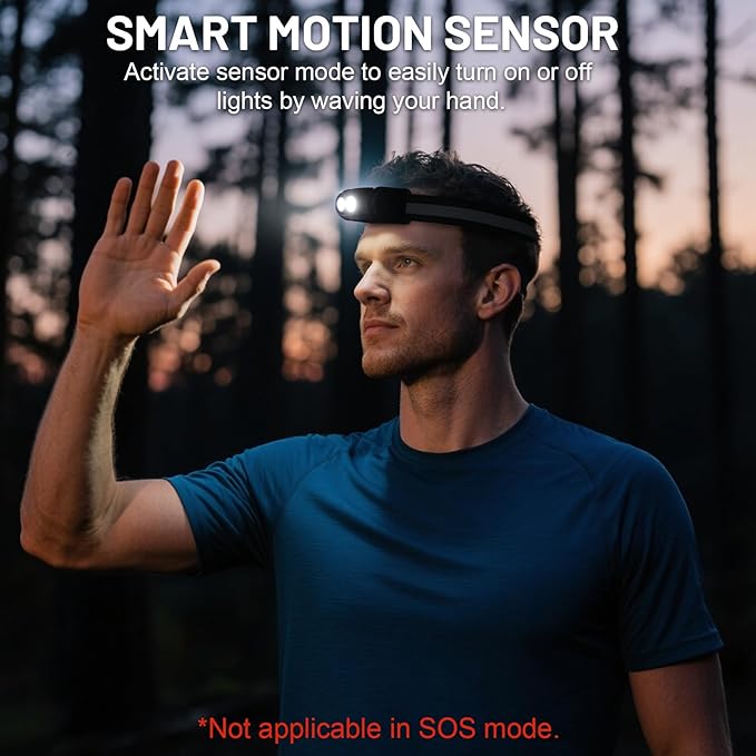 High Lumens Rechargeable Magnetic LED Headlamp for Camping, Hiking, Caving, Fishing, Motion Sensor Waterproof Impact-Resistant Bright Head Light with 4 Light Modes, Adjustable Headstrap (3 Pack)