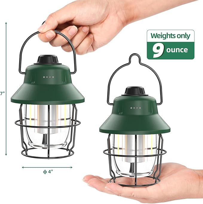 Rechargeable LED Camping Lantern, Mini Retro Portable Waterproof Lantern, 1000LM, 3 Light Modes (2700-6500K) Stepless Dimming Brightness, Hanging Tent Light for Camping, Power Outages