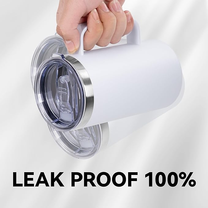 DOMICARE 24oz Mug with Handle and Lid, Stainless Steel Coffee Mug, Travel Mug with Handle, Double Wall Vacuum Coffee Tumbler, Reusable Insulated Cup, White, Pack 8