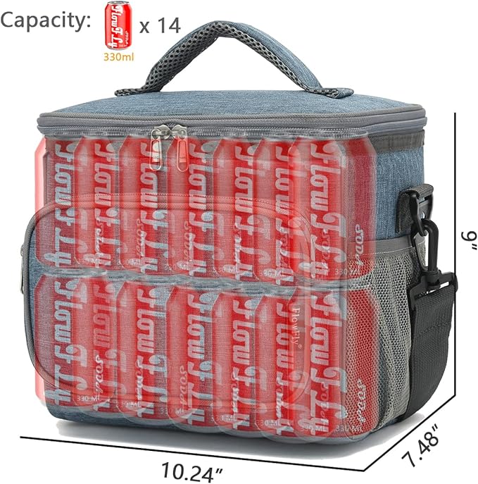 FlowFly Insulated Reusable Lunch Bag Adult Large Lunch Box for Women and Men with Adjustable Shoulder Strap,Front Zipper Pocket and Dual Large Mesh Side Pockets,Navy