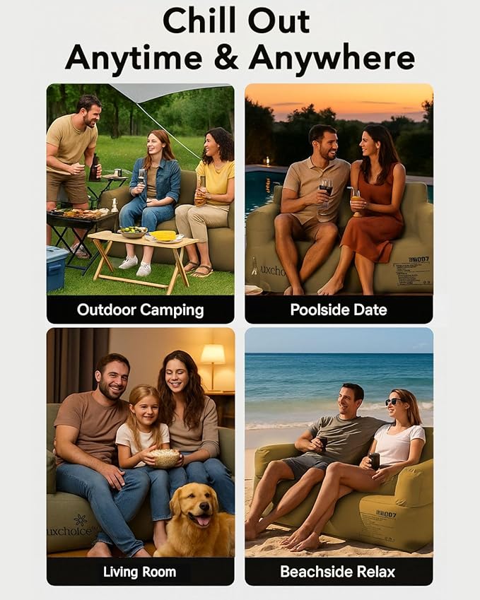 Portable Inflatable Couch for Camping with Built-in Pump Durable Inflatable Furniture Luxury Blow Up Couch Stylish Outdoor Air Sofa Perfect for Backyard Beach Music Festival Party