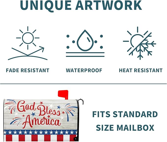 God Bless America Magnetic Mailbox Cover - Happy 4th of July Independence Day - Oversize 25.5''x21'' for Home Outdoor Garden Yard - Holiday Mailboxes Wraps Letter Post Box