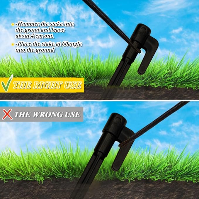 50 Pack Plastic Tent Stakes 9 Inch, Heavy Duty Tent Pegs Garden Landscape Stakes, Spike Hook Canopy Stakes for Camping Gardening Backpacking Outdoor Lawn Tarp (Black)