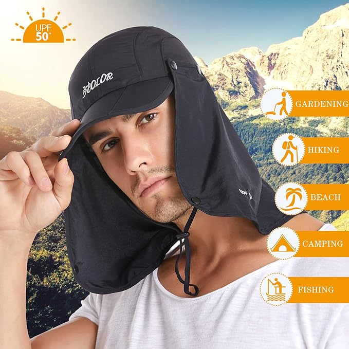 icolor Sun Hats for Men Women with Neck Flap,Foldable Sun Cap Fishing Sun Hats,UPF50+ Sun Protection Ponytail Hats