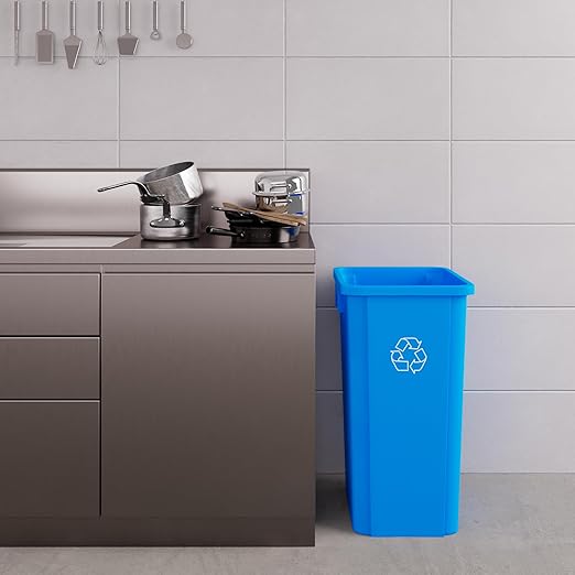 23 Gallon Blue Square Commercial Trash Garbage Can | Outdoor Office Restaurant School Kitchen