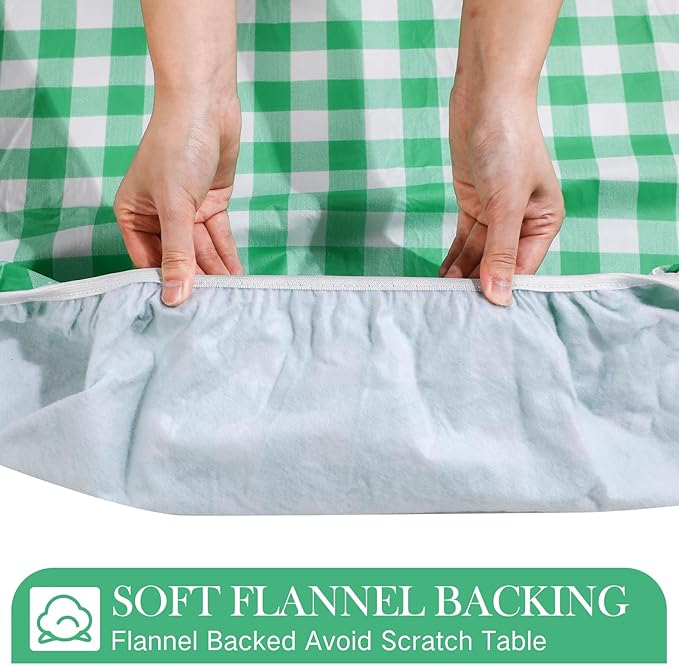 3 Pcs Plastic Picnic Table Cover Checkered Tablecloth Fitted Rectangular Table Cloth 30 x 72 Inch Vinyl Waterproof Flannel Backed with Elastic Rim for Indoor Outdoor Picnic Party(Green and White)