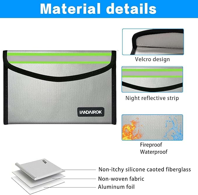 5"x8" Silver Small Fireproof Bag Money Bag Home Office Travel Safe Storage Pouch for Document Cash Valuables Jewelry Mobile power supply Power bank Lipo Battery (20 * 13cm)