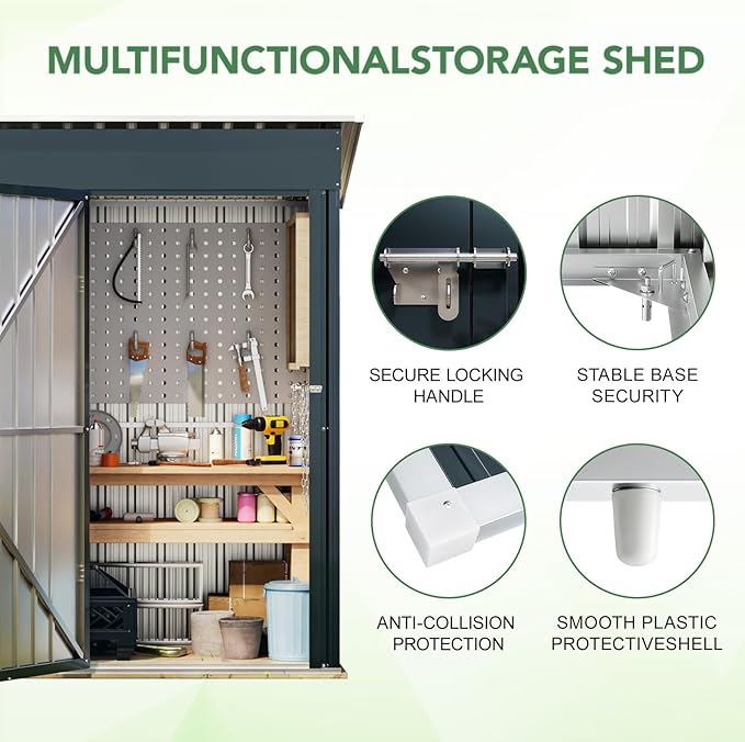Breezz 5x3FT Vertical Outdoor Steel Storage Shed, Lockable Doors, Compact Metal Tool Shed for Garden, Backyard, Patio, Utility, and Bike Storage